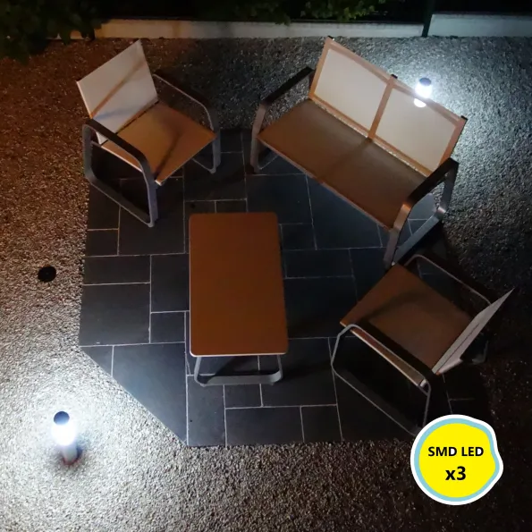 Plot solaire LED SMD, spot extérieur rond à piquer pour éclairer une terrasse