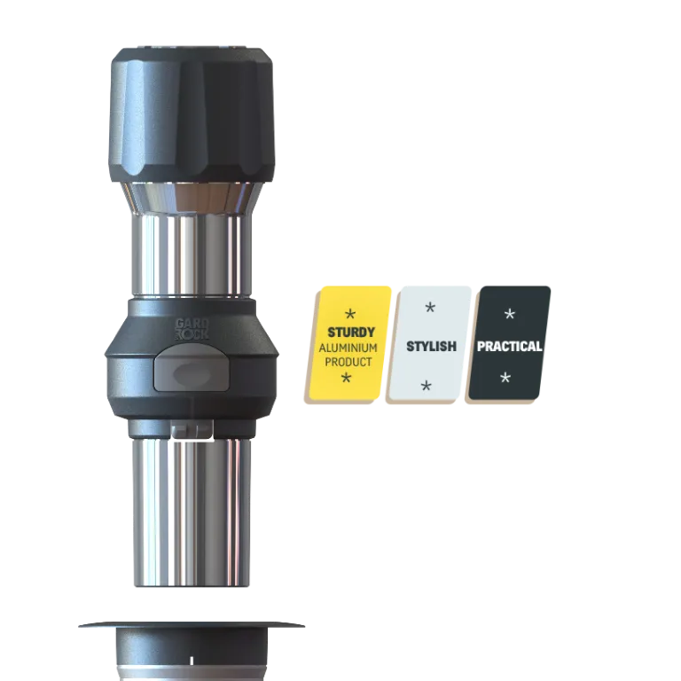 close-up van snel bevestigingssysteem voor rechte parasolvoet, eenvoudige en veilige montage voor buitengebruik