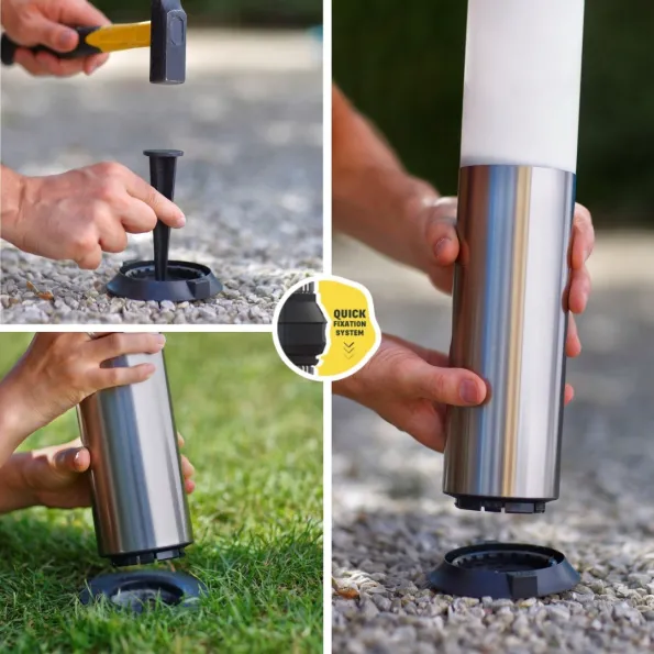 Installation rapide d’une borne solaire à clipser ou planter au sol, sans travaux ni câblage