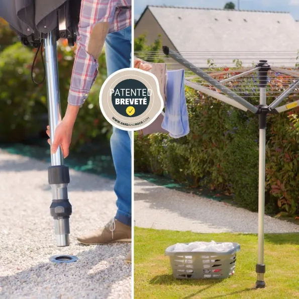 Afneembare Gard&Rock-bevestiging voor antraciet parasol, droogrek of schaduwdoek, robuust tuinaccessoire