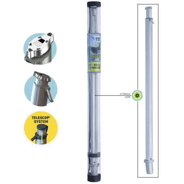 Poteaux alu pour voile d’ombrage avec housse de protection, pour rangement facile